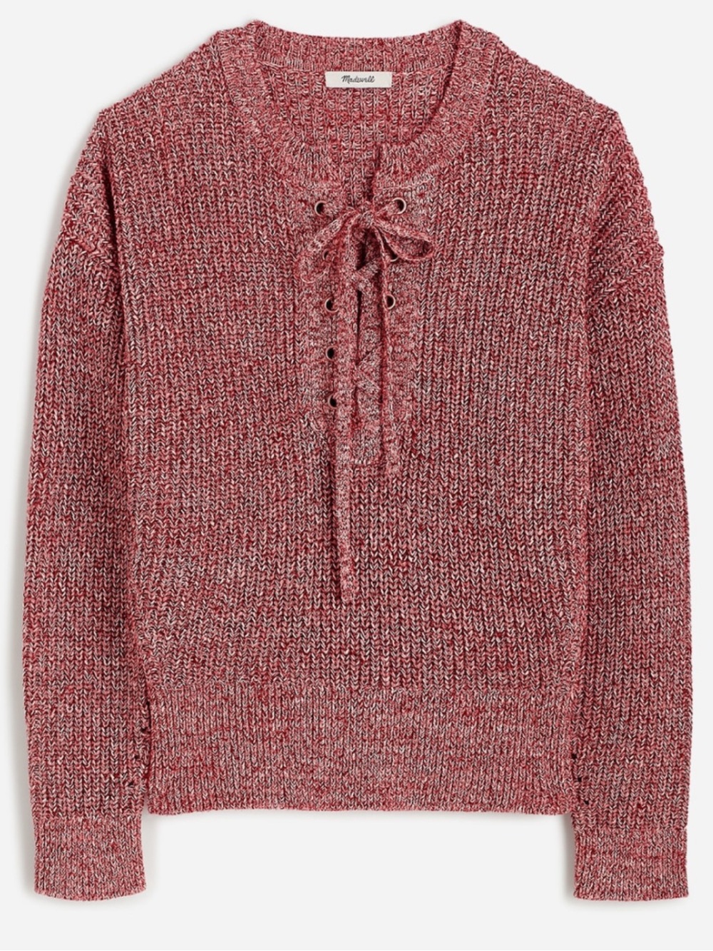 Madewell Marled Lace-Up Crew Sweater in Rose Blend